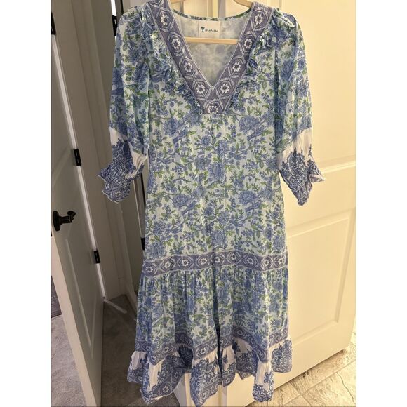 NWOT ISLA PAYAL Cornwall Maxi - Mughal Garden Blue, $218 XS no belt - Picture 2 of 10